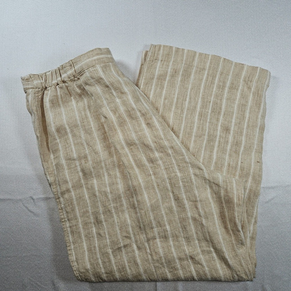 Chico's Design 100% Linen Striped Wide Leg Pants Dune White Size 3 XL NWT